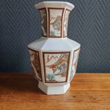 Vintage Hexagonal Japanese Porcelain Vase – Landscape Decoration