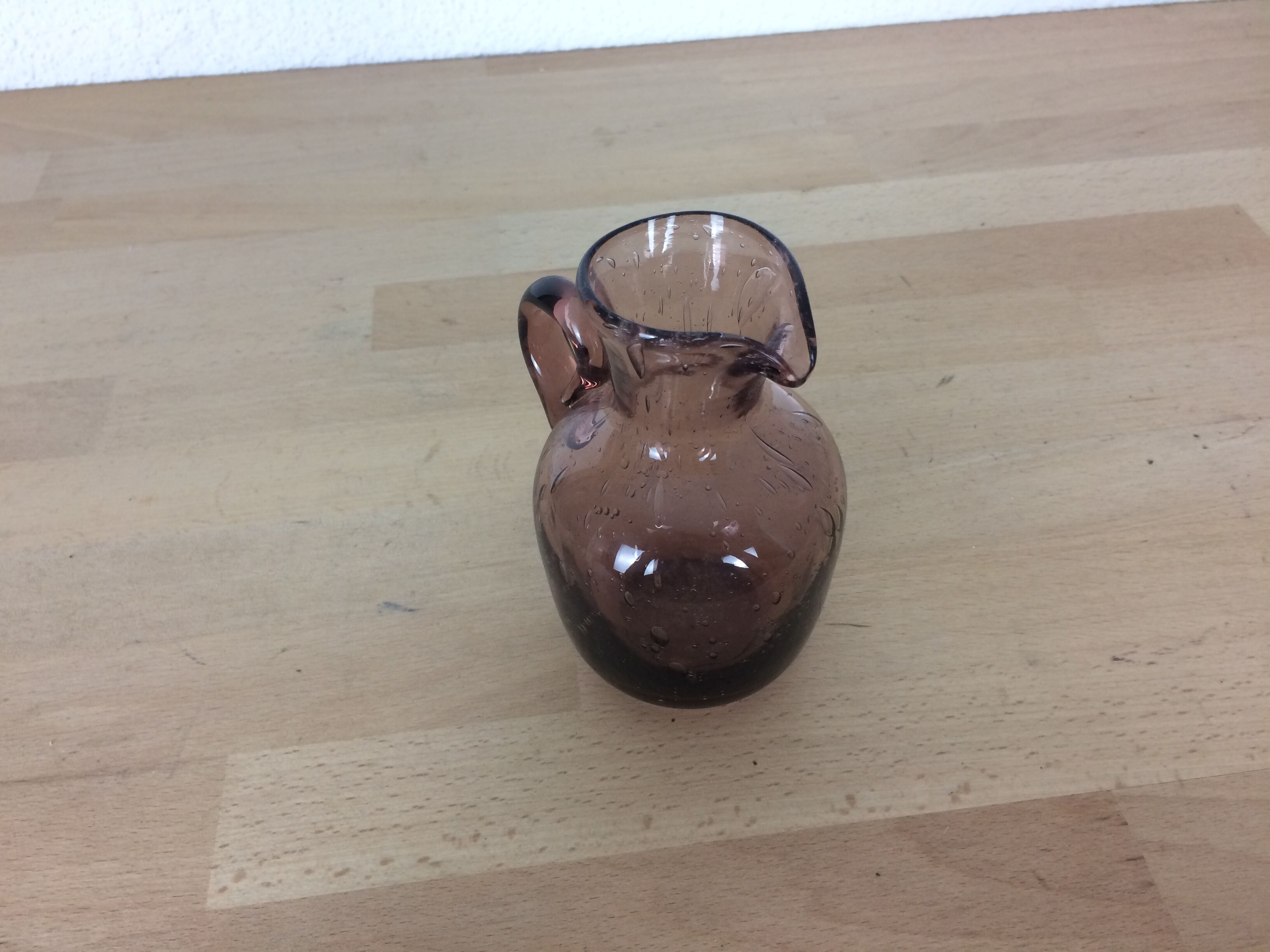 Pink bubbled glass vase or pitcher, milk pot