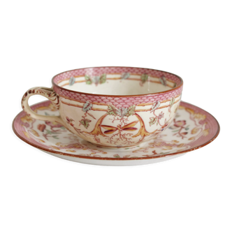 Iron earth coffee cup décor Minton pink Sarreguemines late nineteenth
