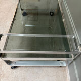 Vintage 70s serving cart in chromed metal and smoked glass