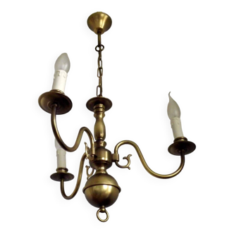 Lustre vintage français à 3 lumières en métal effet bronze de style flamand 4089