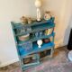 Sideboard 4 shelves and 2 glass doors in blue wood