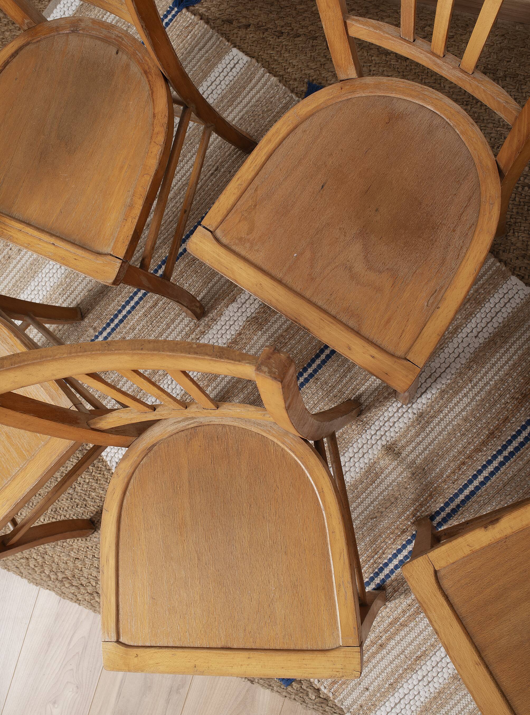 6 bistro chairs, blond wood, typical Luterma brand, 1950s-60s