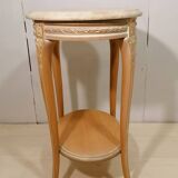 Pedestal table in whitewashed wood and travertine top