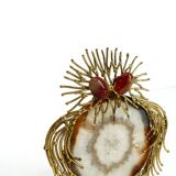 Sculpture chouette brutaliste laiton et agate 1970
