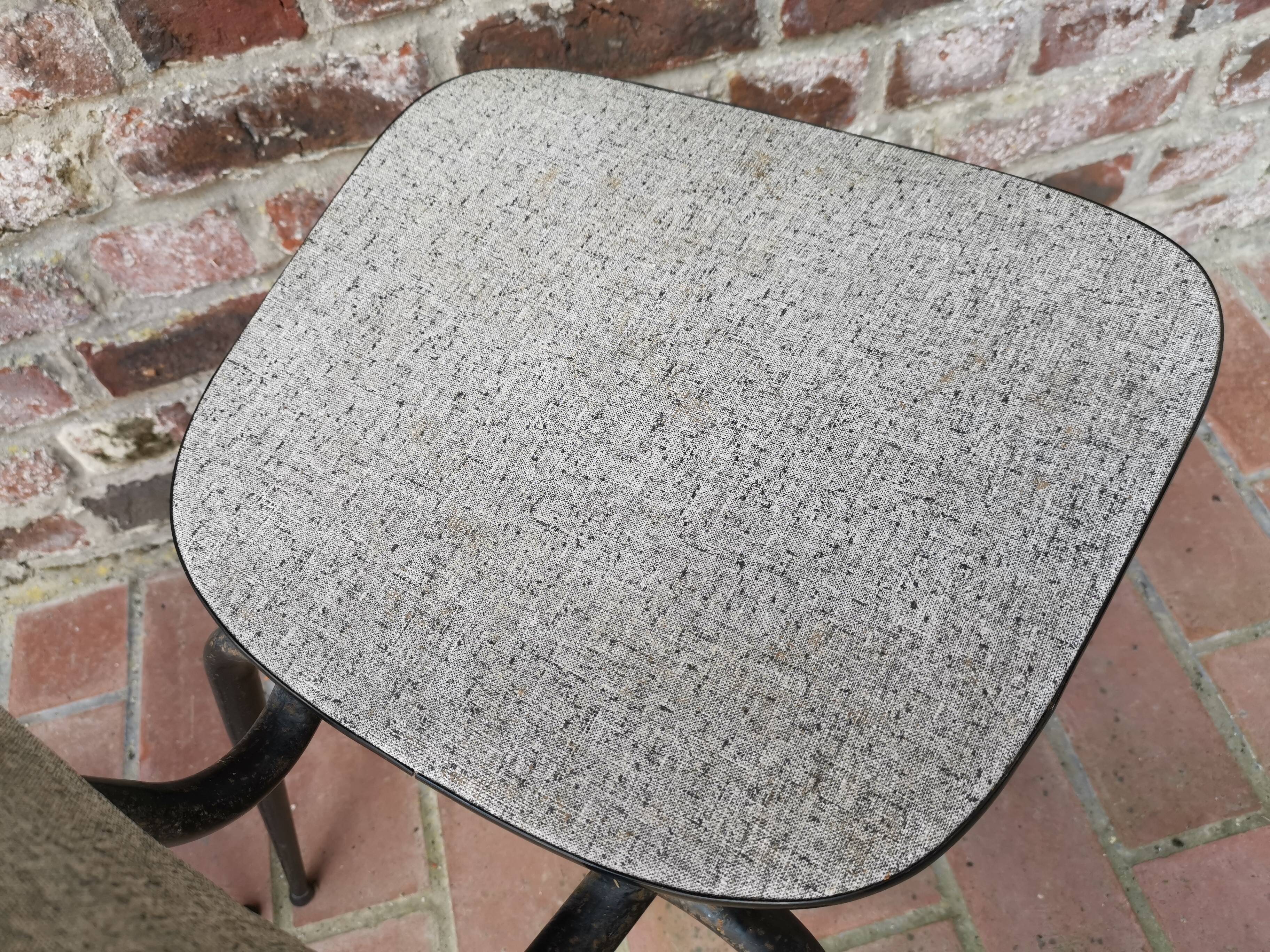 Pair of metal chairs vinyl red and white speckled black, Cimca brand