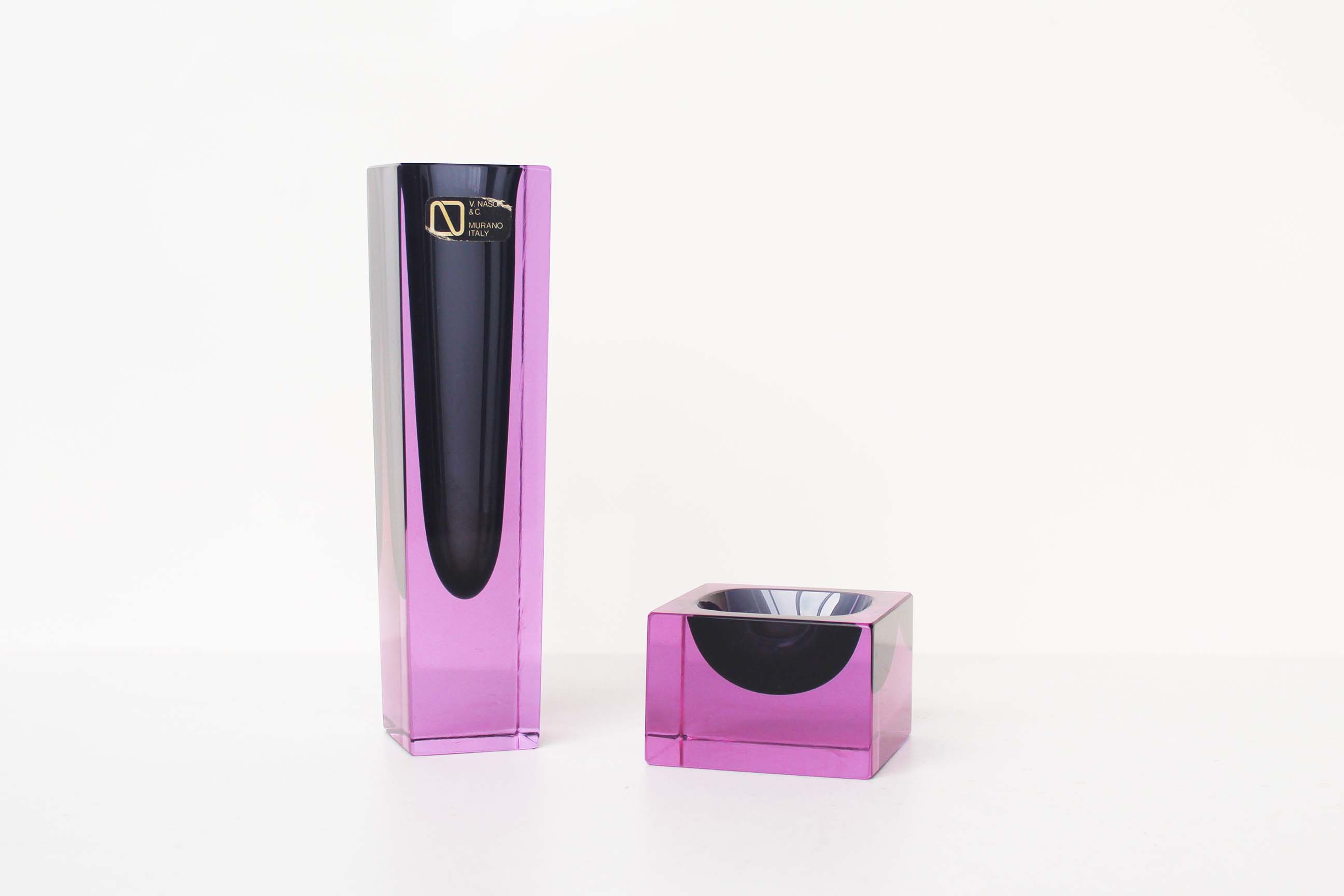 Murano Sommerso Facetted Vase & Bowl set