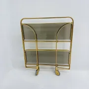Mid-century modern folding bar cart in brass and ribbed acrylic glass, 1970s