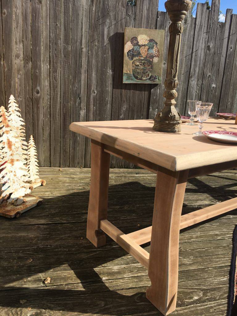 Raw wood farmhouse table