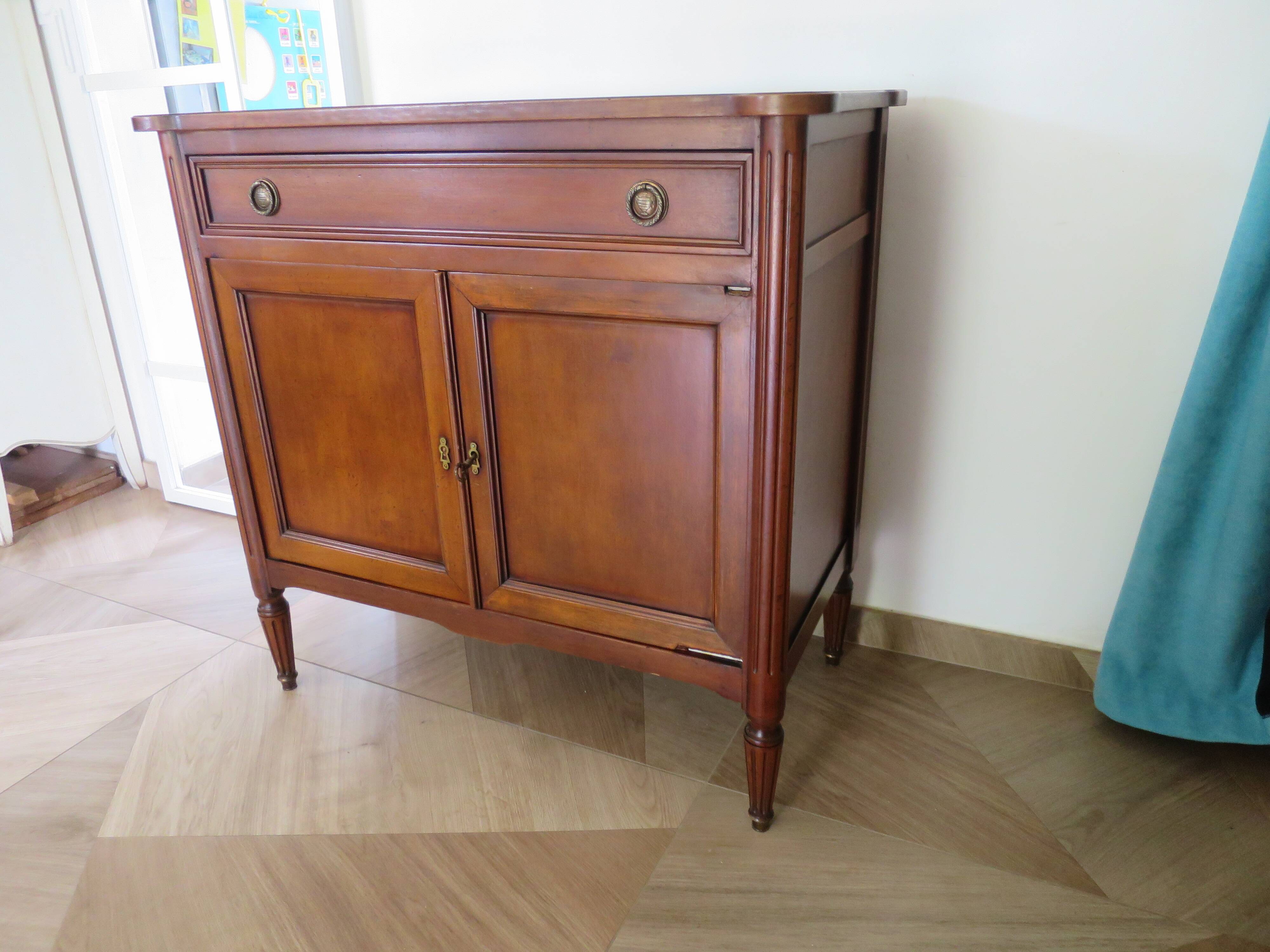 Louis XVI-style sideboard - 1 drawer - fluted legs - mahogany - solid wood