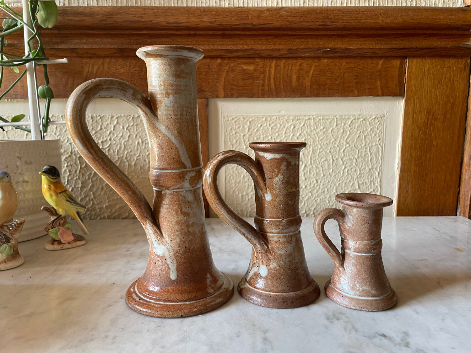 Vintage stoneware candlesticks