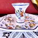 Handcrafted enameled ceramic candle holder signed vintage Rouen style decor