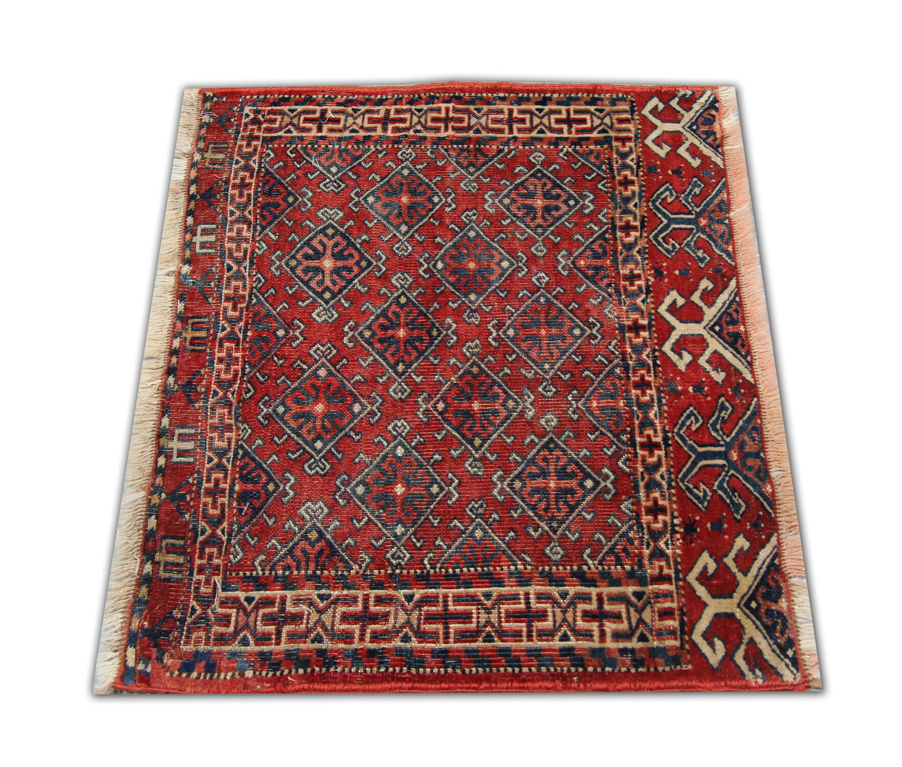 Antique persian turkmen rug small red wool area rug