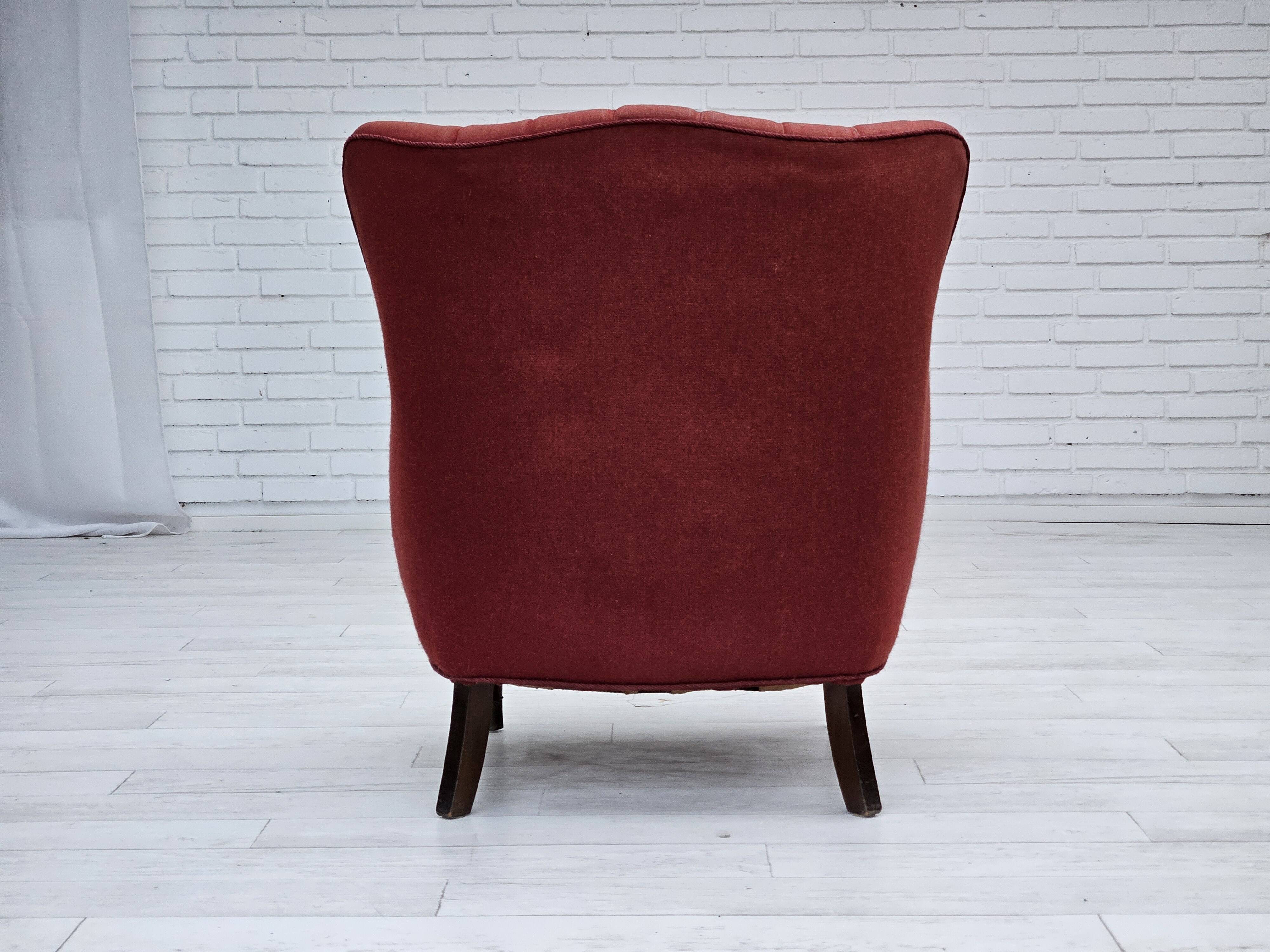 1960s, Danish armchair by Alfred Christensen, red furniture wool fabric.