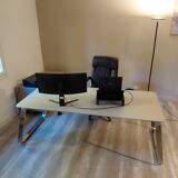 Seventies management desk in Stone Grey finish with chrome structure +