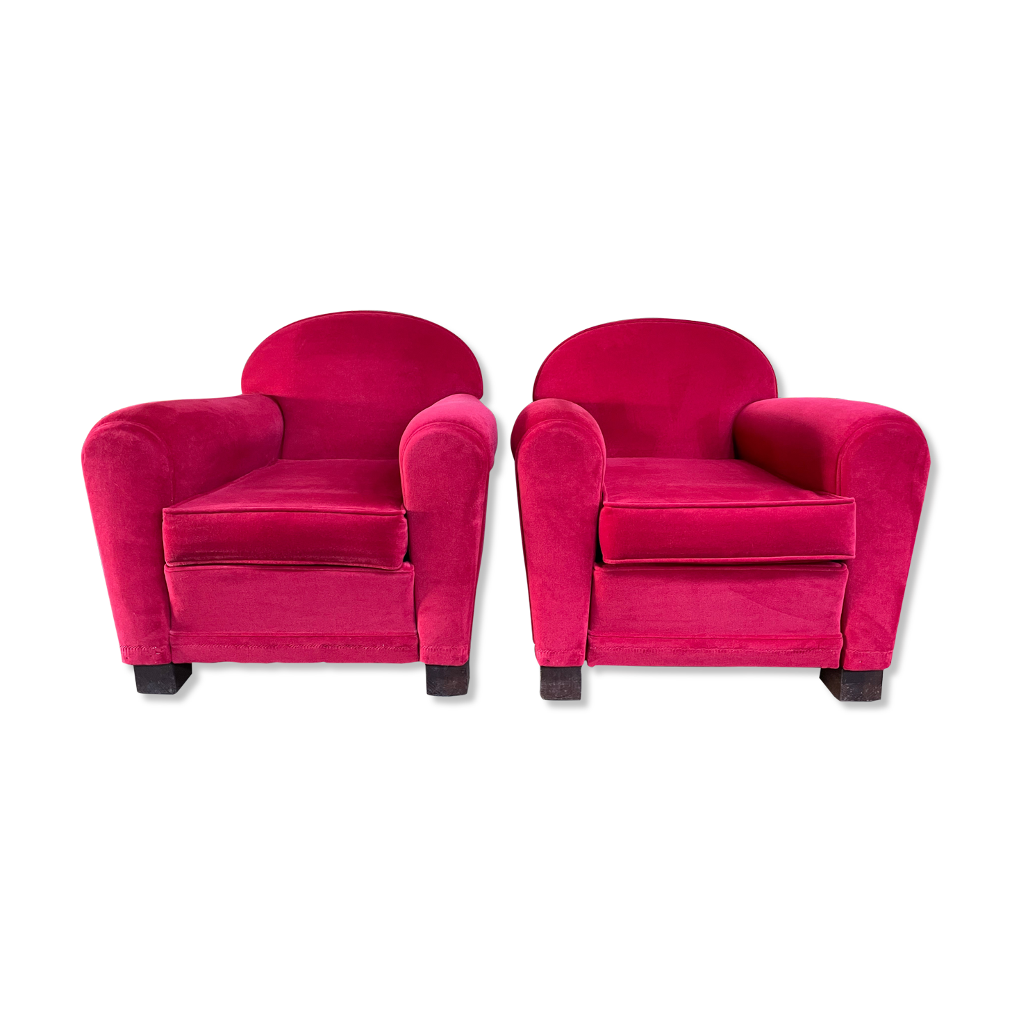 Pair of Red Velvet Art Deco Club Armchairs