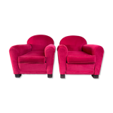 Pair of Red Velvet Art Deco Club Armchairs