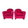 Pair of Red Velvet Art Deco Club Armchairs