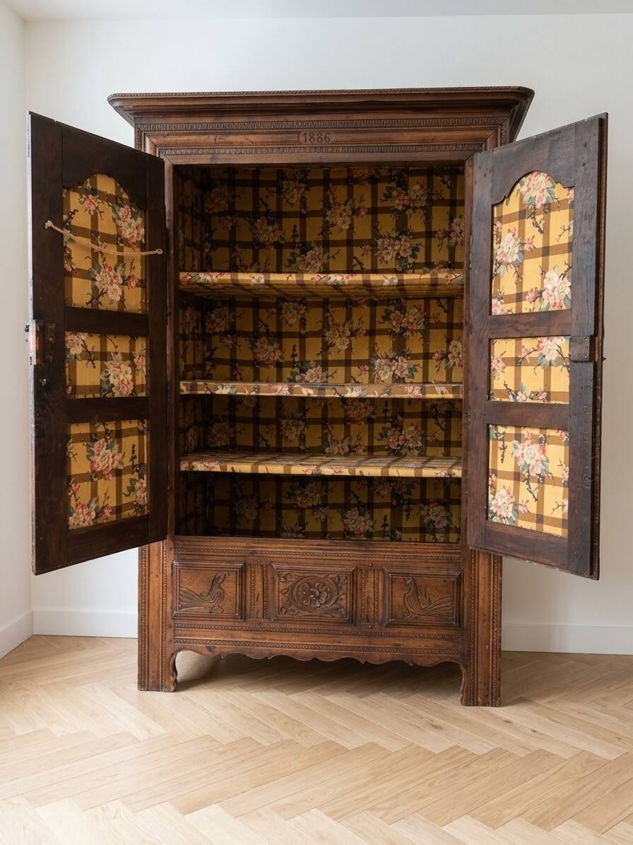 Armoire normande ancienne en bois sculpté 1886