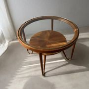 Round walnut coffee table with glass by Ilse Möbel