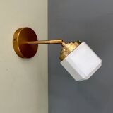 Vintage art deco globe wall lamp in white opaline
