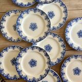 Set of 12 antique flat ironstone plates - Normandy -