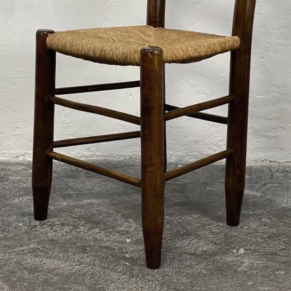 Chaise Vintage en bois massif et paille