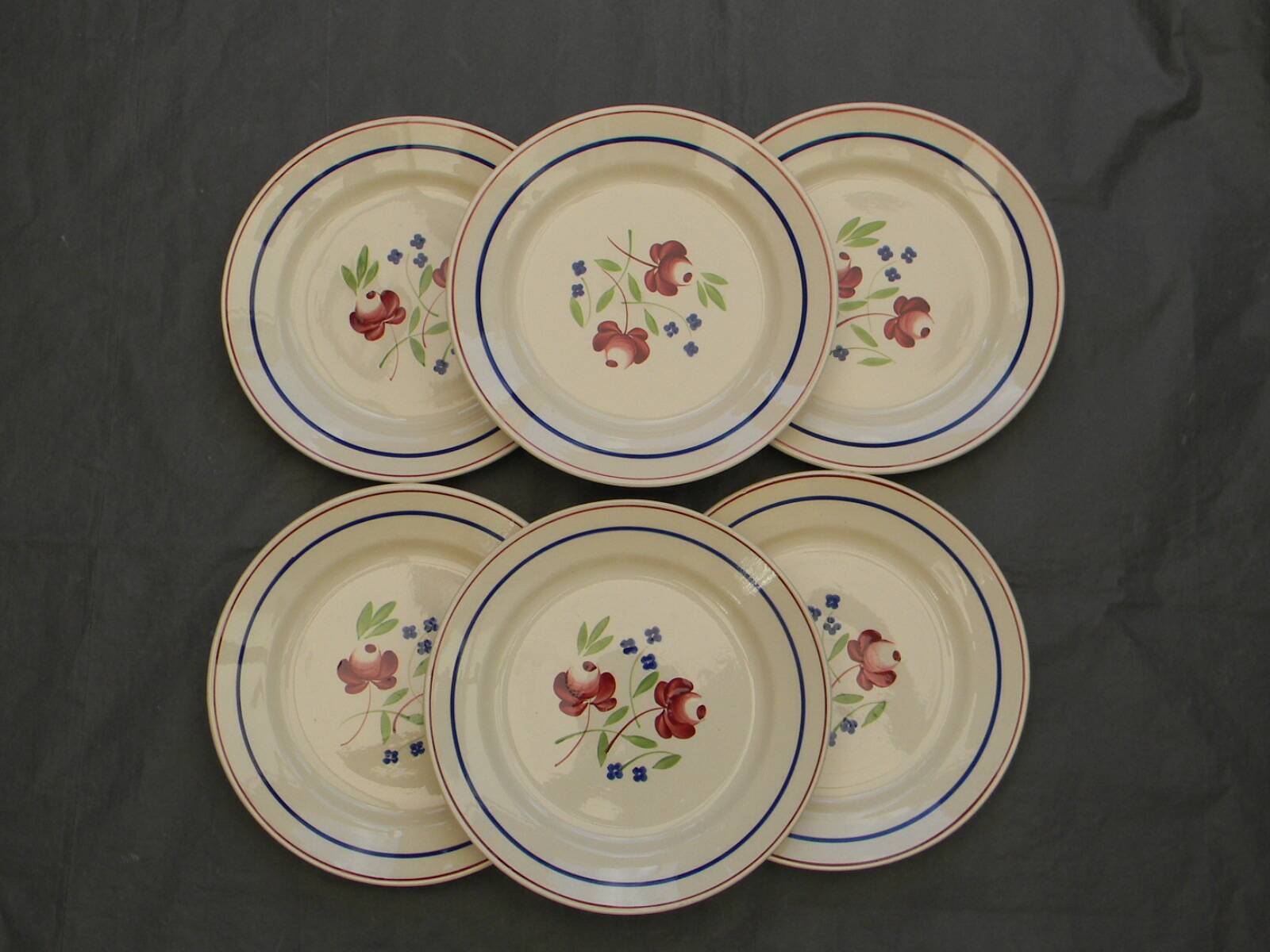 Set of 6 luneville earthenware dinner plates. bagatelle model.