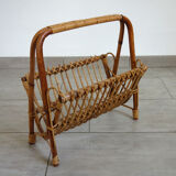 Rattan magazine holder bamboo 70s