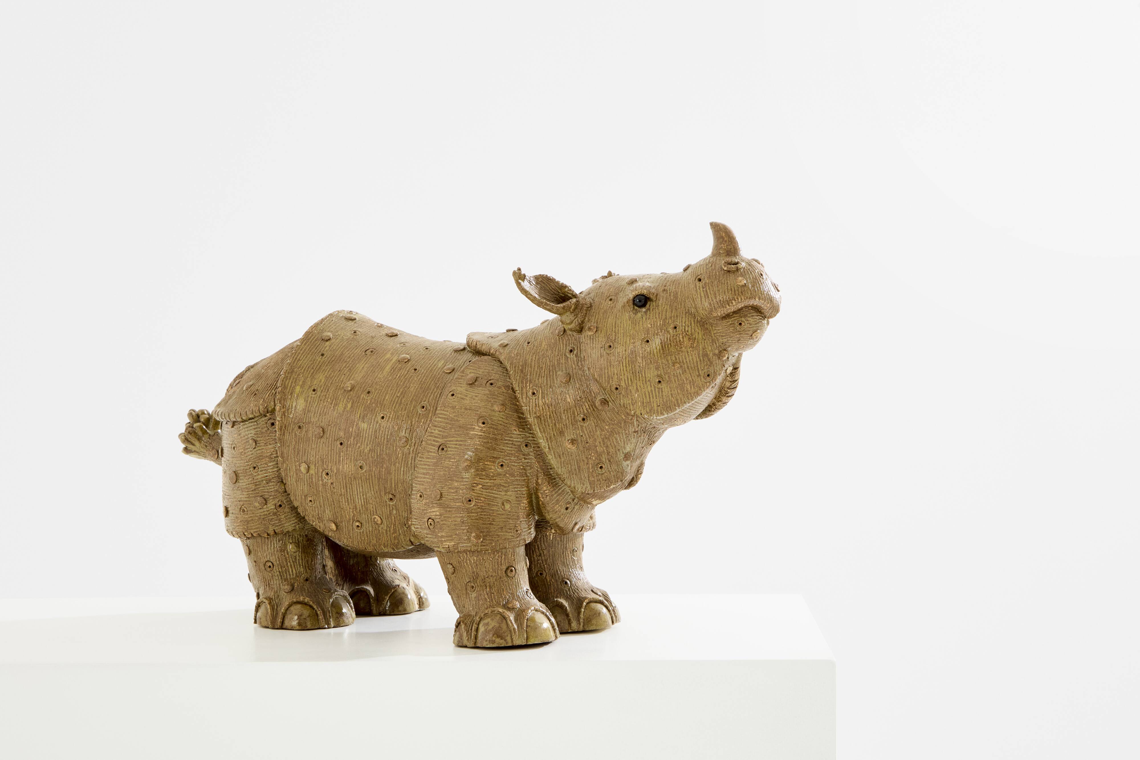 Valérie Courtet rhinoceros sculpture in glazed sandstone circa 2010