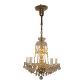 French Vintage Maria Theresa Gold Metal & Glass 5 Light Crystal Chandelier