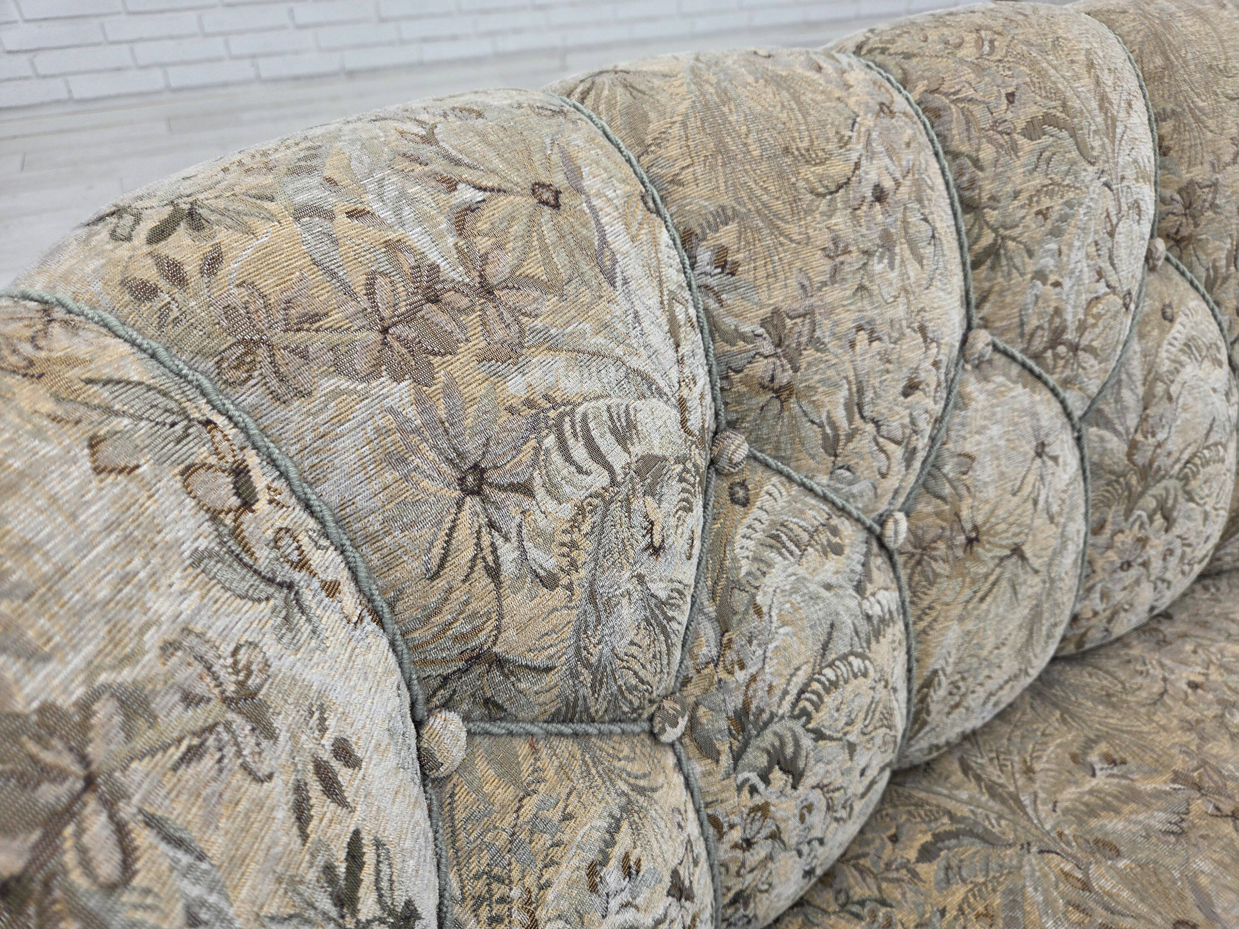 1970s, Danish 3 seater curved sofa, original multicolor furniture fabric.