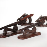 Pair of brutalist wood candle holders