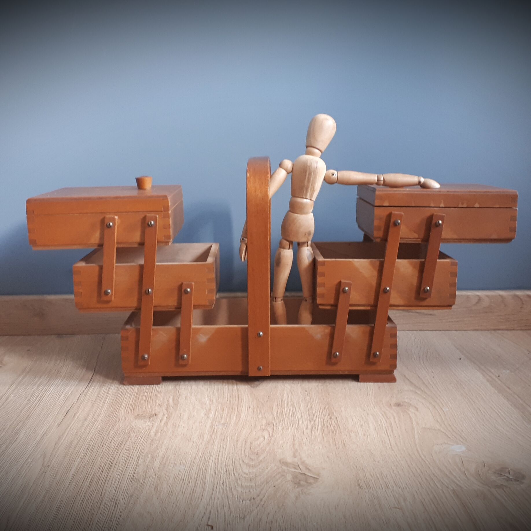 Wooden sewing basket