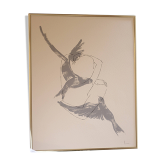 Encre sur papier, Lovebirds Woman and Man, 21x15cm