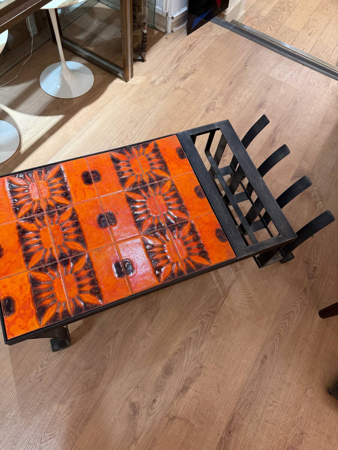 Capron Vallauris orange and black ceramic - coffee table