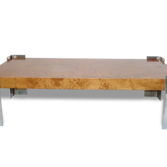 Magnifique table basse loupe d'orme & chrome 1960/ 1970 vintage à restaurer
