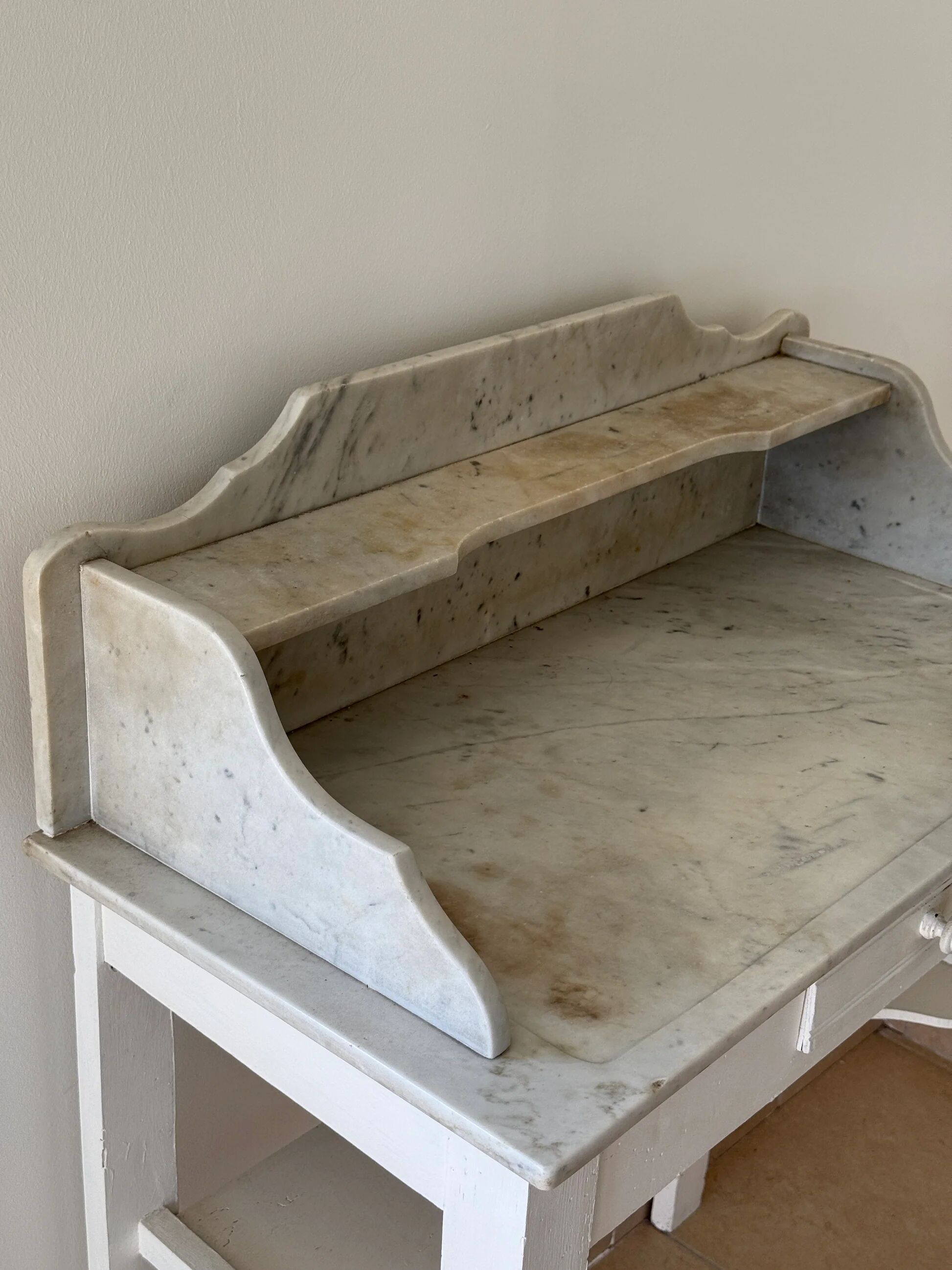 Shabby chic wooden and marble dressing table