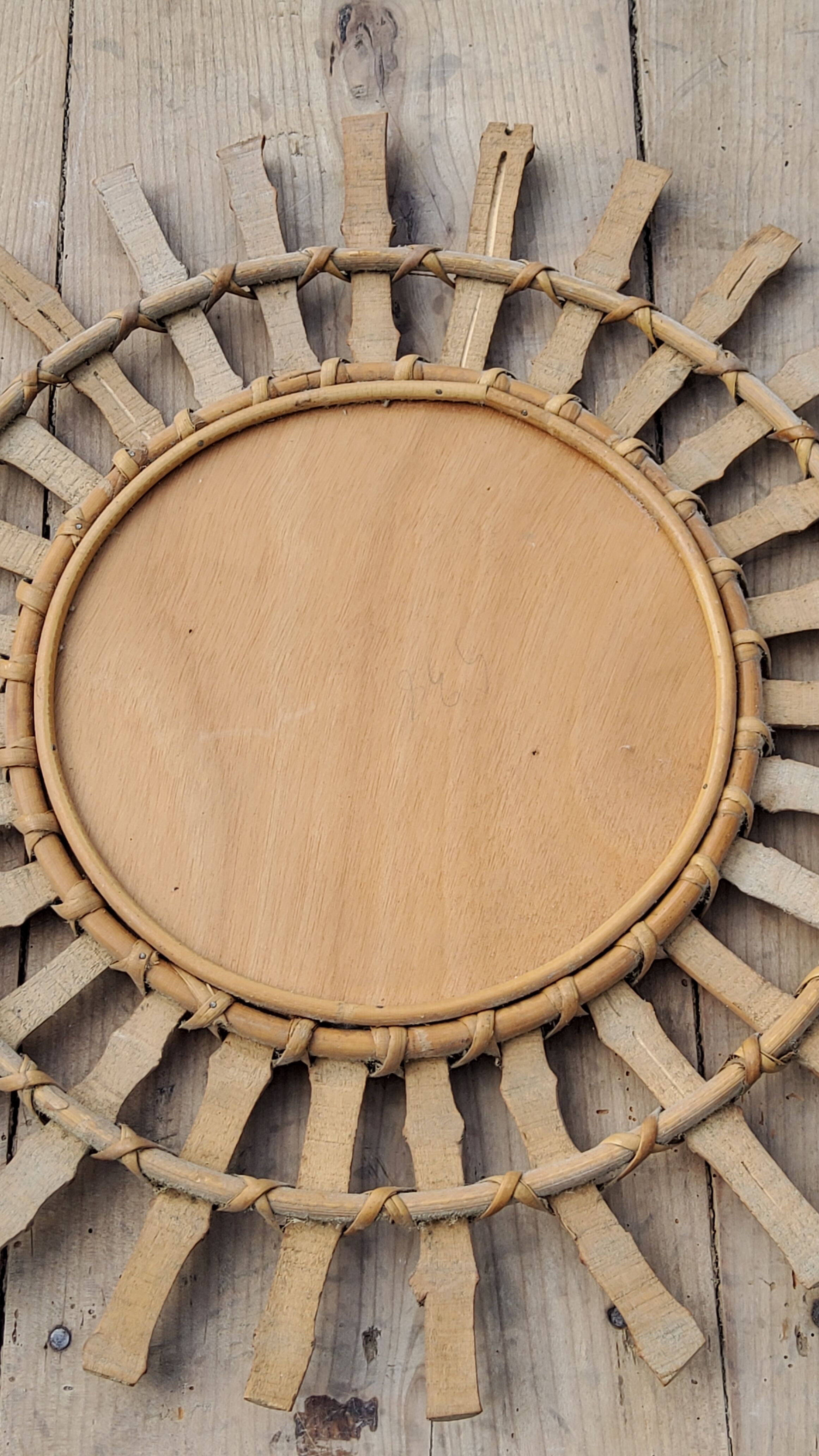Bamboo sun mirror and rattan of 70 years