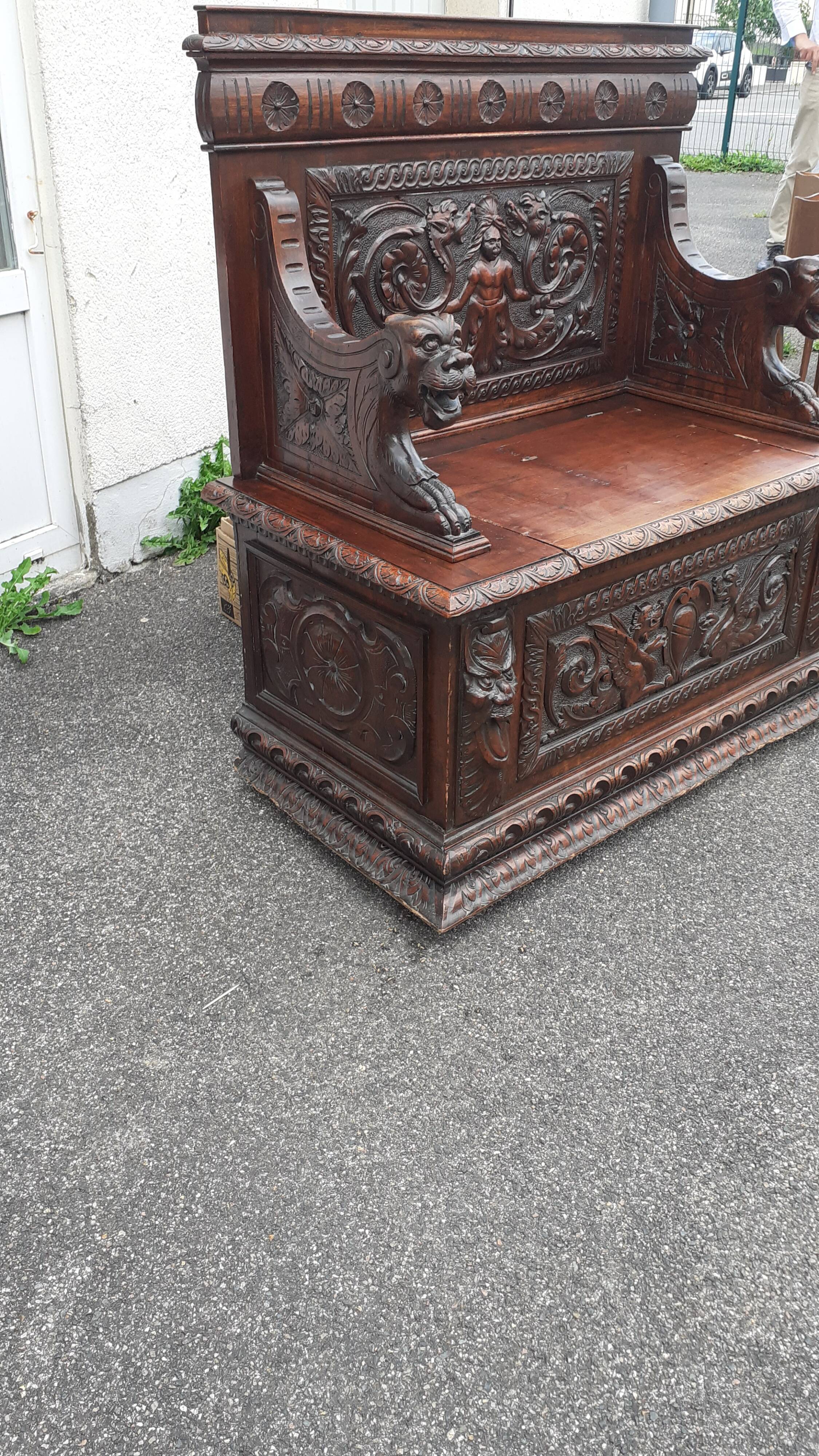 Henri II style walnut chest bench