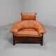 Vintage tripod lounge chair in leather, rattan and oak, Netherlands