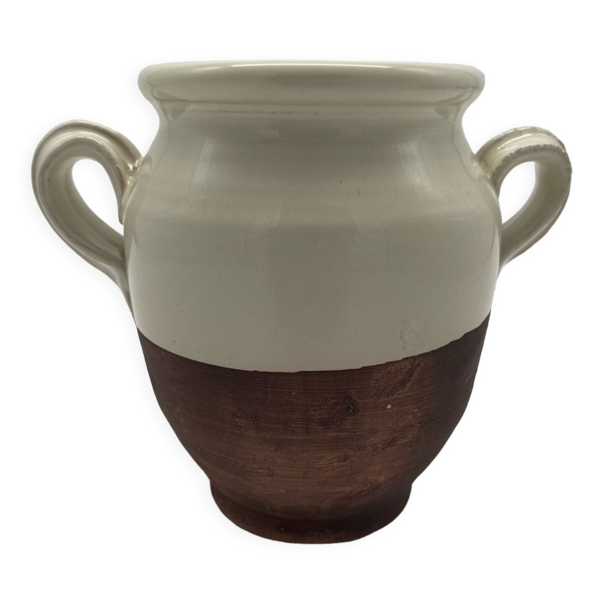 Grease pot, candied in glazed white terracotta