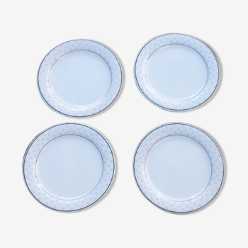 Set 4 flat plates white and blue