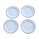 Set of 4 white and blue dinner plates.