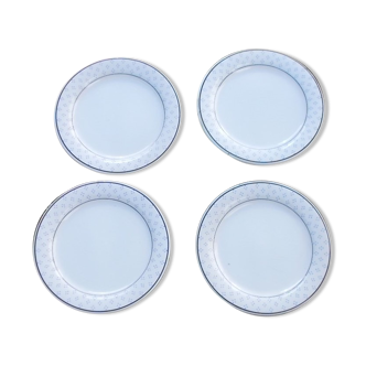 Ensemble 4 assiettes plates blanche et bleu