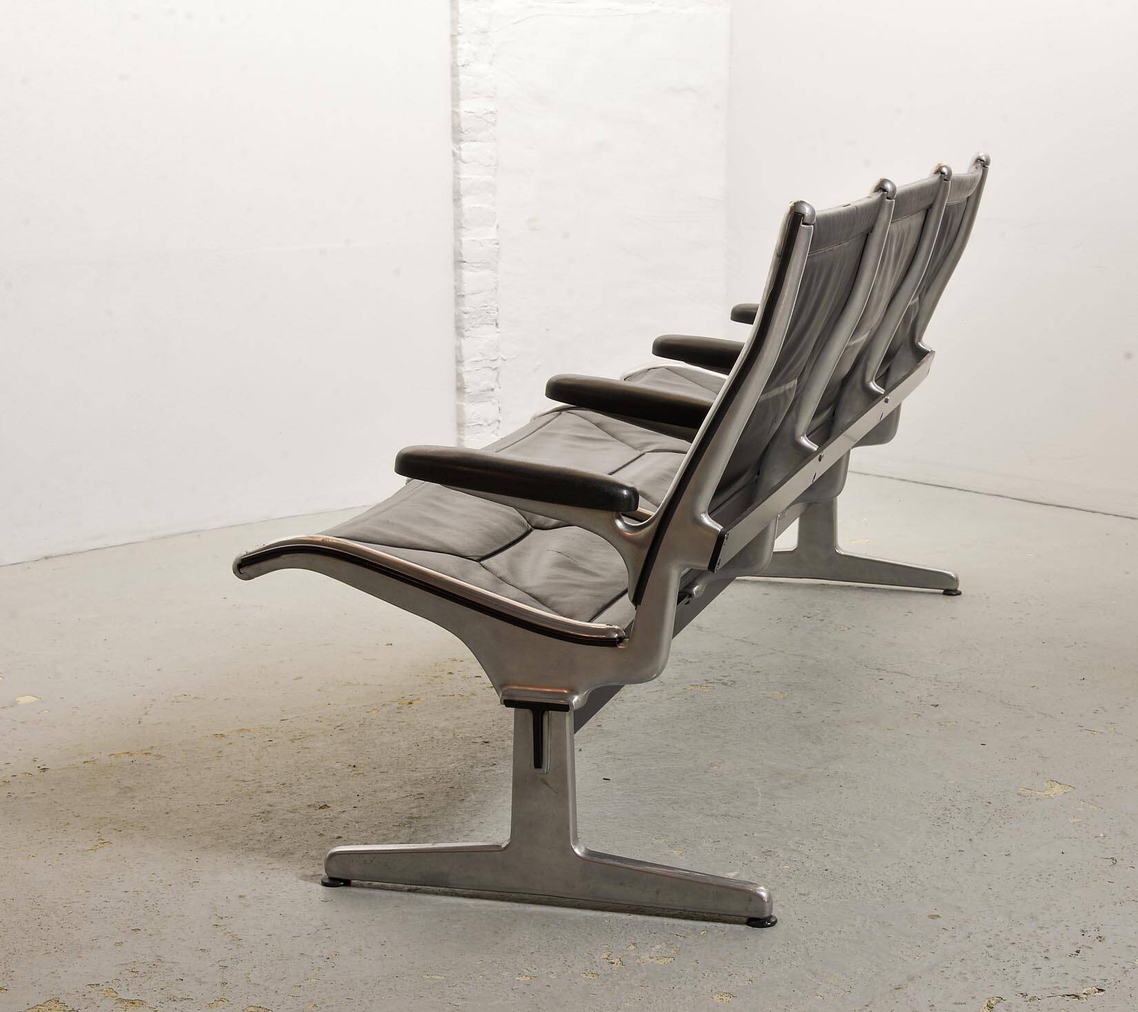 Charles Eames Black Leather 3-Seat Tandem Sling Airport Bench Herman Miller