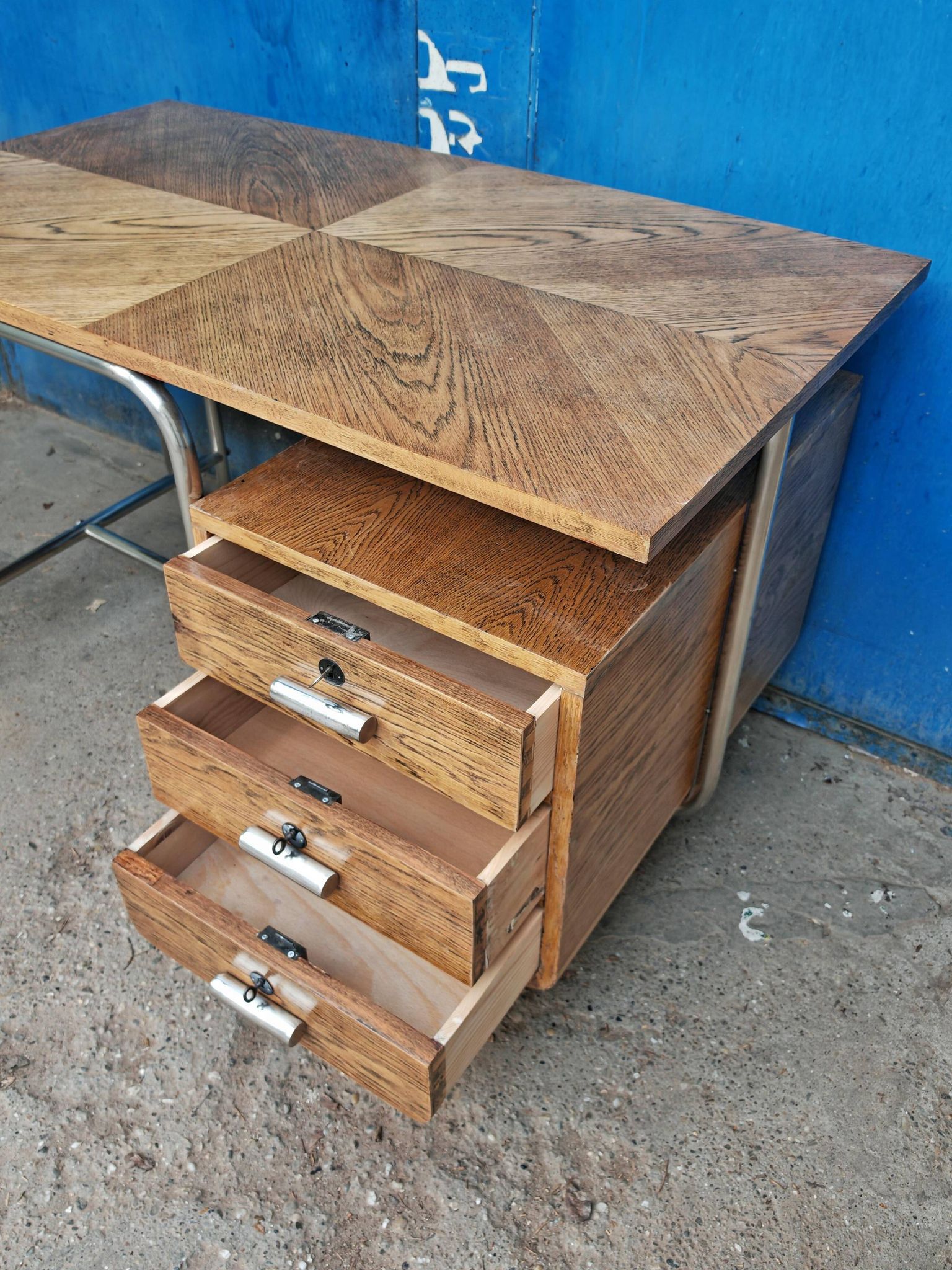 Bureau Bauhaus in ash veneer and tubular steel by Andre Lurcat