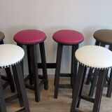 Set of 6 wooden bar stools — bistro style & distressed wood