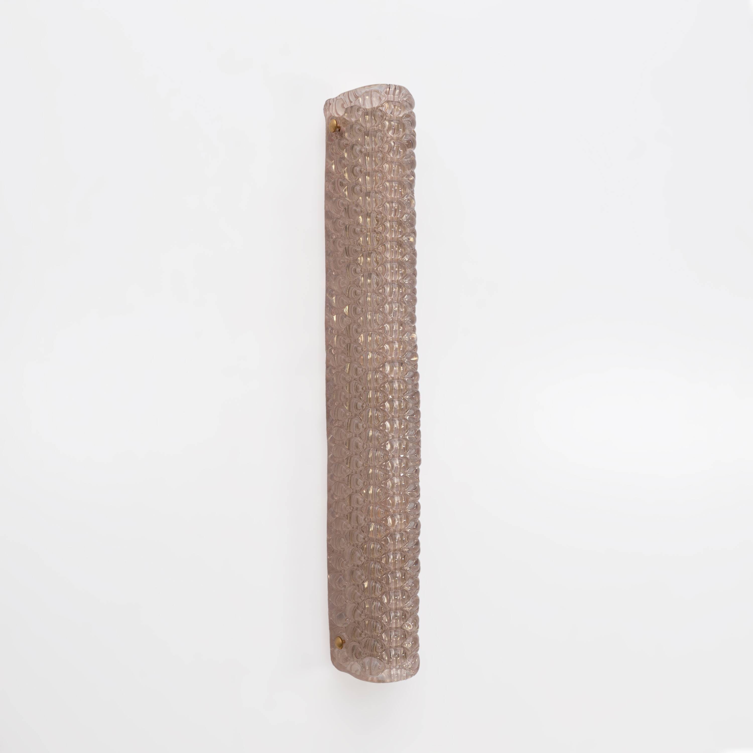 Pair of Modern Italian Brass and Murano Glass Textured Light Pink Wall Scon