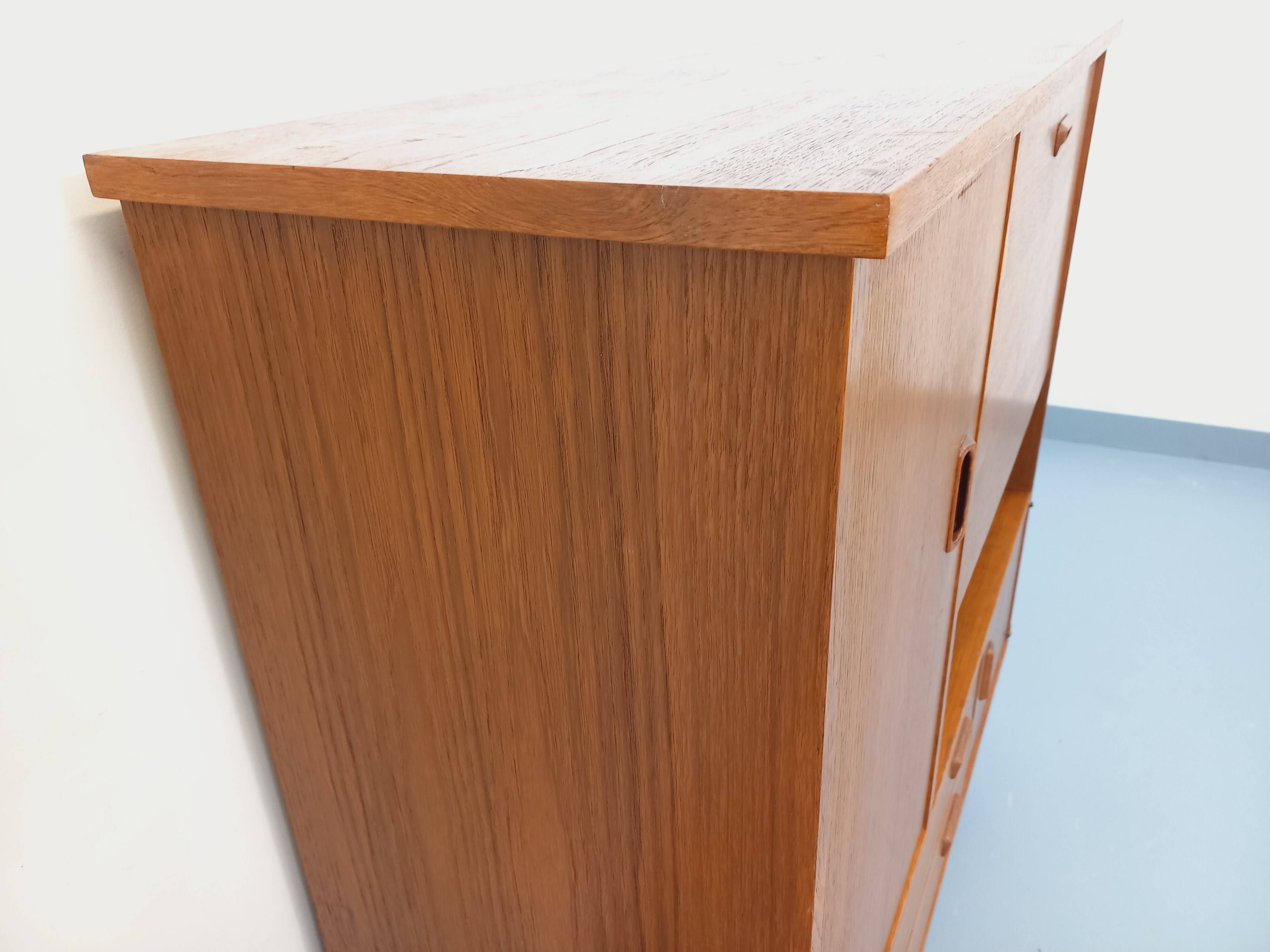 Vintage Scandinavian style secretary bookshelf storage furniture.